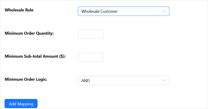 Add minimum order requirement based on role in Wholesale Prices