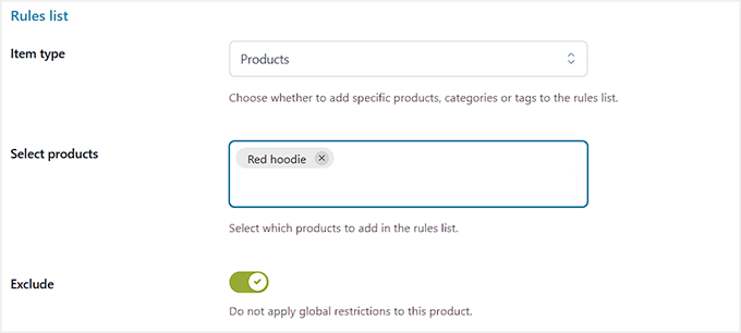 Exclude product from global restrictions with YITH