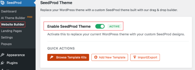 Enabling the SeedProd Theme