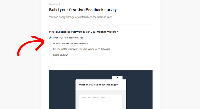 Choose question for your first UserFeedback survey