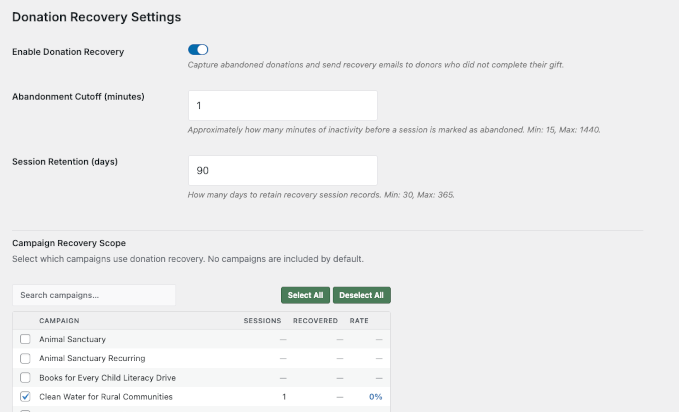 New donation recovery feature in Charitable