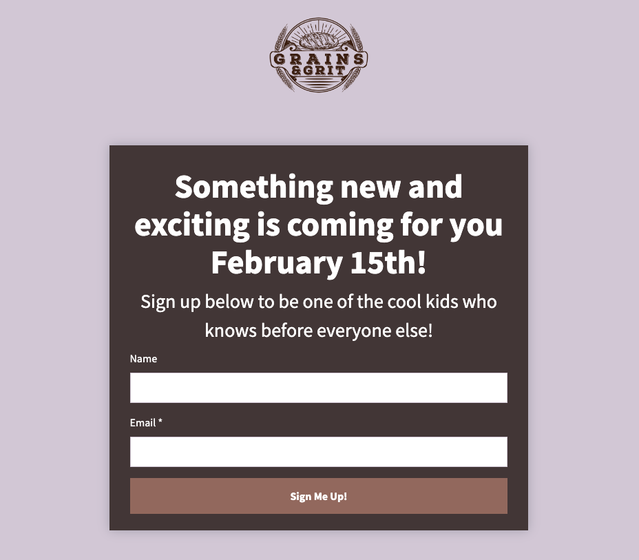 Grains & Grit pre-launch landing page