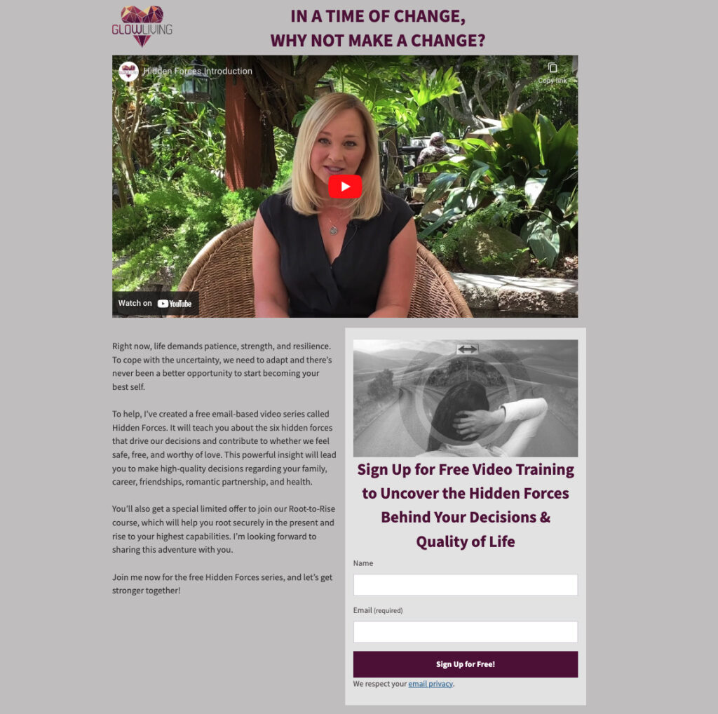 Video landing page example