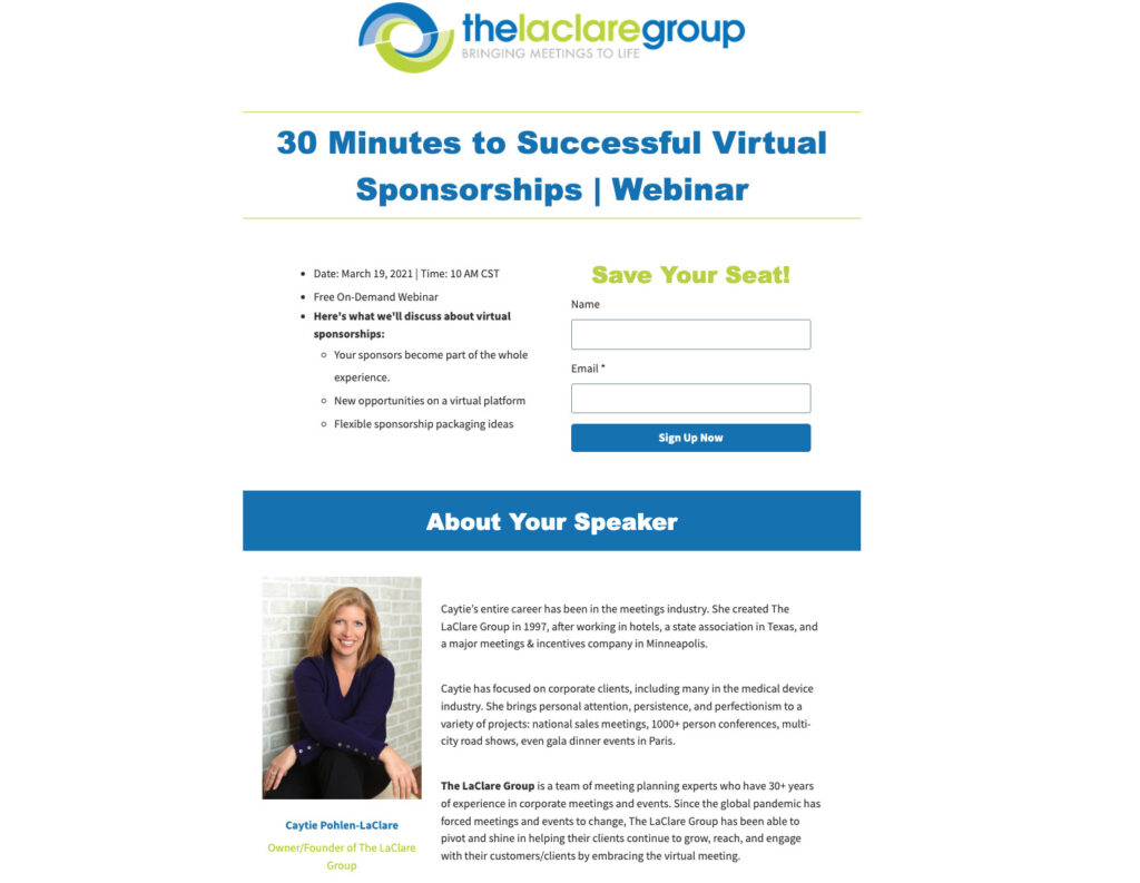 Webinar landing page example