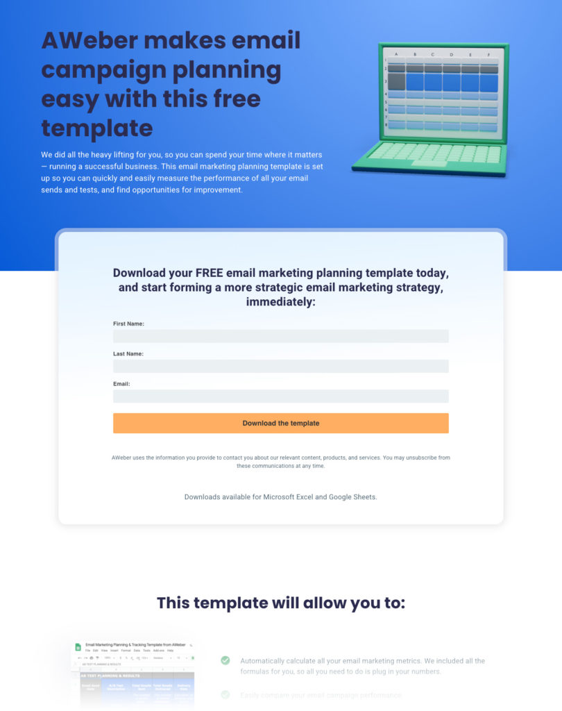 Facebook landing page example