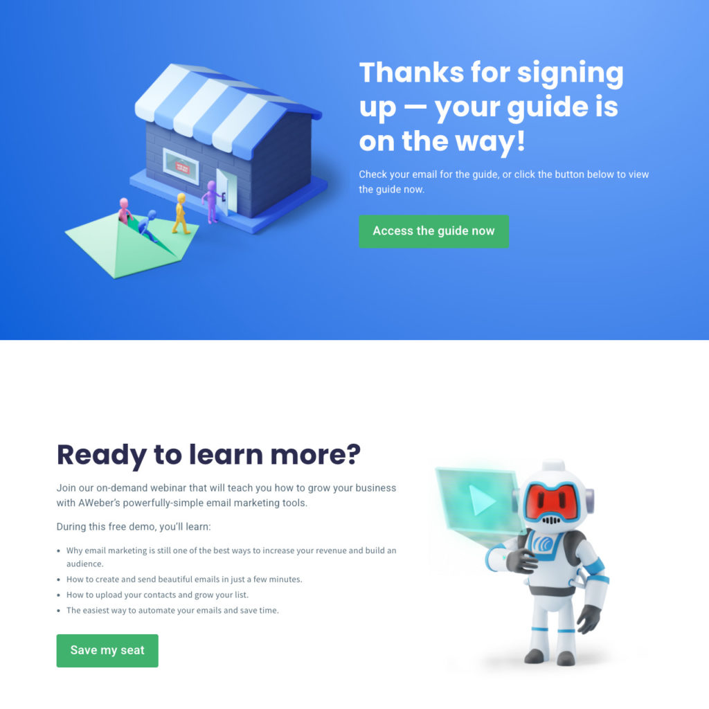 Thank you page example