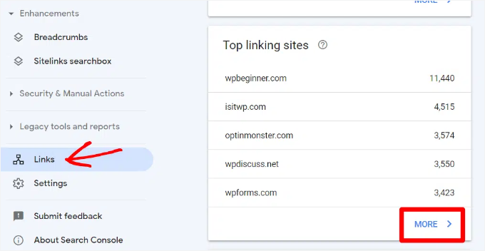 Google Search Console backlinks