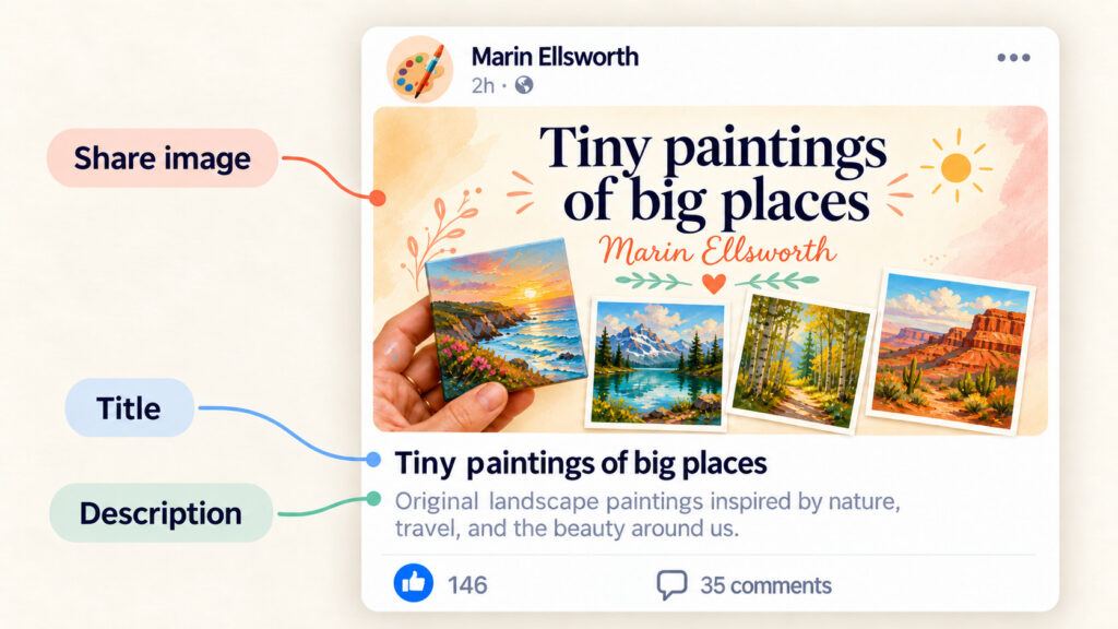 Image showing different elements of a social preview on a landing page